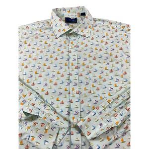Charleston Threads Mens XL Sailboat Print Cotton Button Down Shirt‎ Mint Green
